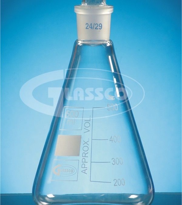 Erlenmeyers con tapa de vidrio esmerilada marca Glassco